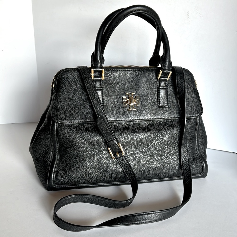 Tory Burch Mercer Dome Pebbled Leather Black Satchel